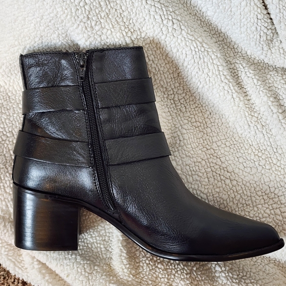 Aldo Black Leather Ankle Boots with Buckle Detail Moto Military Harness Boots - Picture 5 of 14